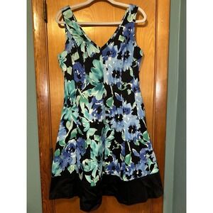 CHAPS Size 12 Womens Floral Print Sleeveless V-neck fit & Flare Dress